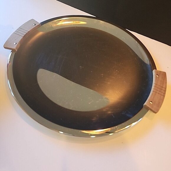 Vintage Kromex Tray With Wood Handles 14.5" Stainless Steel Serving Tray - Picture 4 of 7